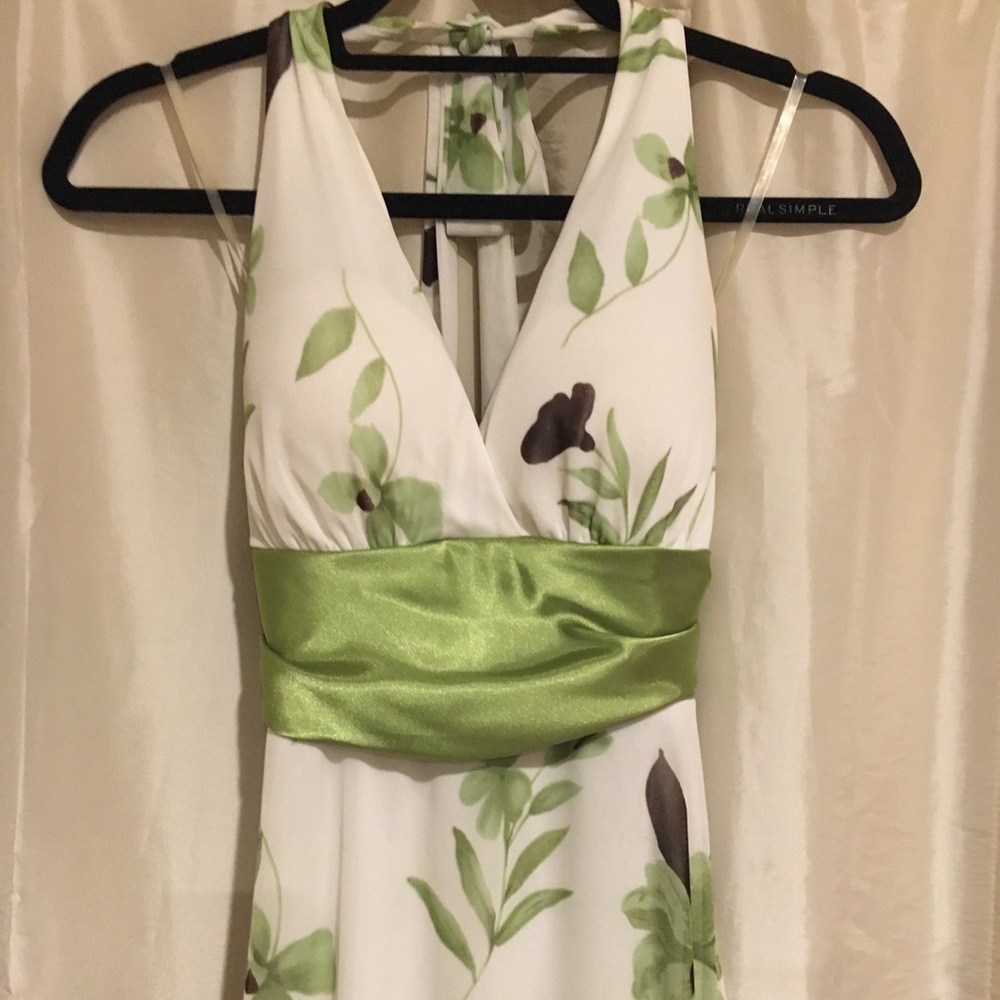 Green floral hi-low halter dress